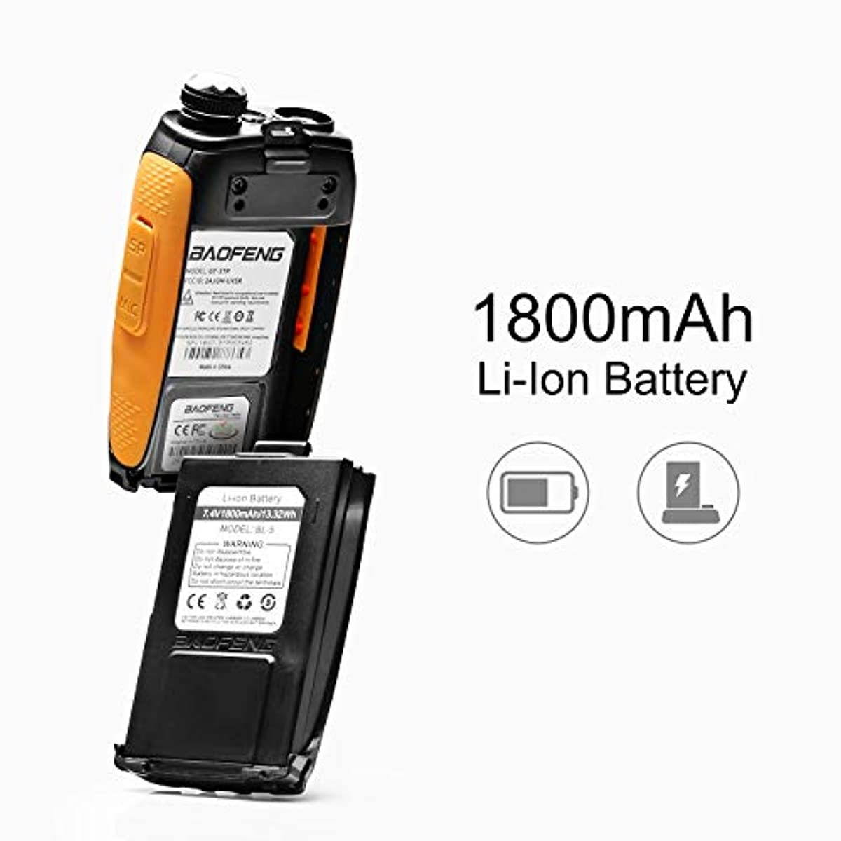 Baofeng GT-3TP Mark-III Tri-Power 8/4/1W Two-Way Radio Transceiver, Dual Band 136-174/400-520 MHz 8W, High Gain Antenna, Upgraded Chip, Remote Speakers, Programming Cable, Orange and Black, 5 Pack