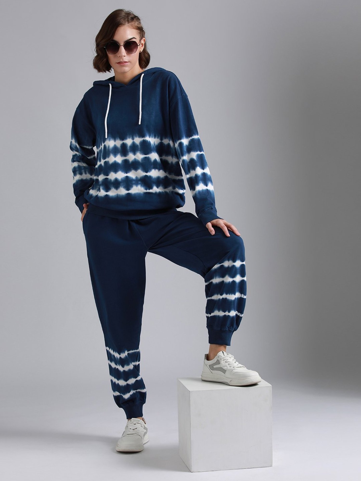 High Star Blue & White Cotton Tie- Dye Co-Ord Set