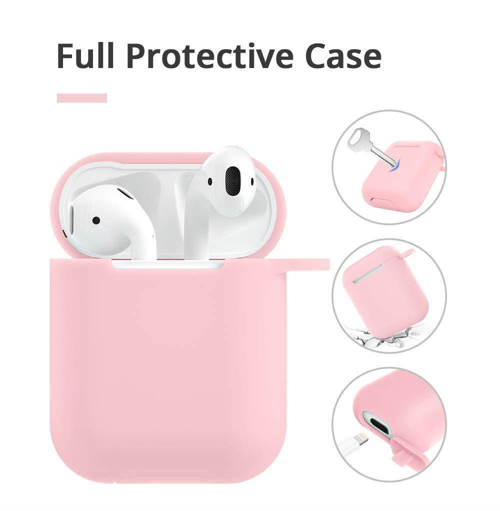 Airpods Case - BlUEWIND Drop Proof Air Pods Protective Case Cover Silicone Skin, Cute Fur Ball Airpods Keychain/Strap, Apple Airpods Accessories, Best Gift for Girls and Women, Pink