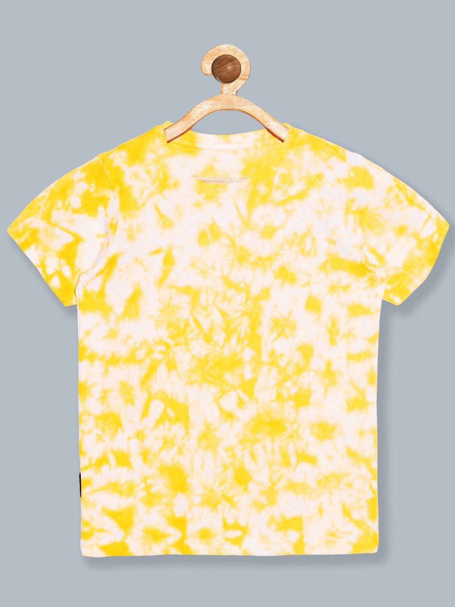 Kiddopanti Kids Yellow & White Cotton Over Dyed T-Shirt