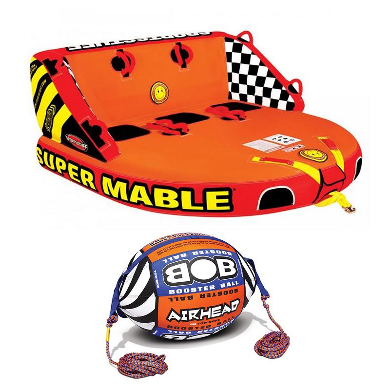 Airhead Triple Rider Towable Tube & Tow Rope w/ Inflatable Buoy Booster Ball