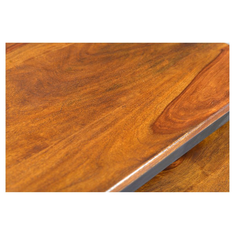 3pc Reclaimed Sheesham Wood and Iron Nesting Table Set Natural- Timbergirl