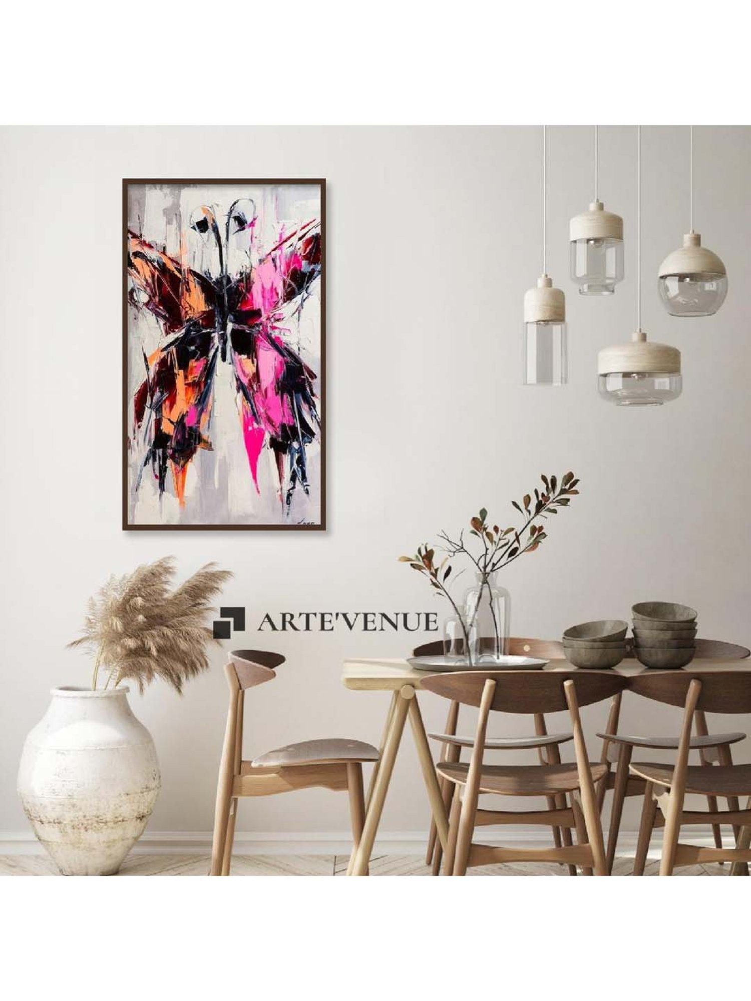 ARTE'VENUE Rain Online Pink & Grey Canvas Wall Art - Set of 1 (11 X 18 inch)