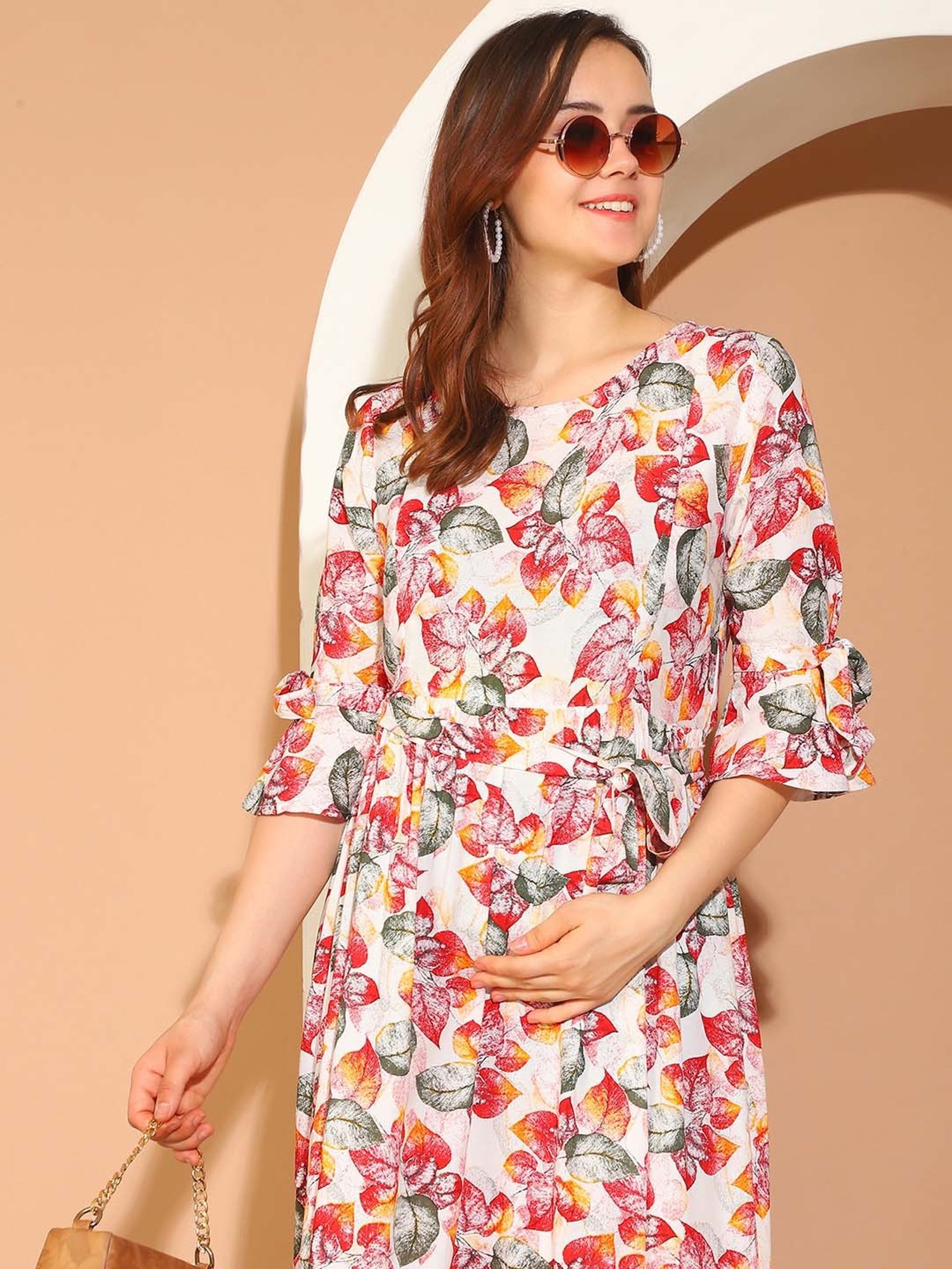 Moms Maternity Pink Floral Print Maternity Dress