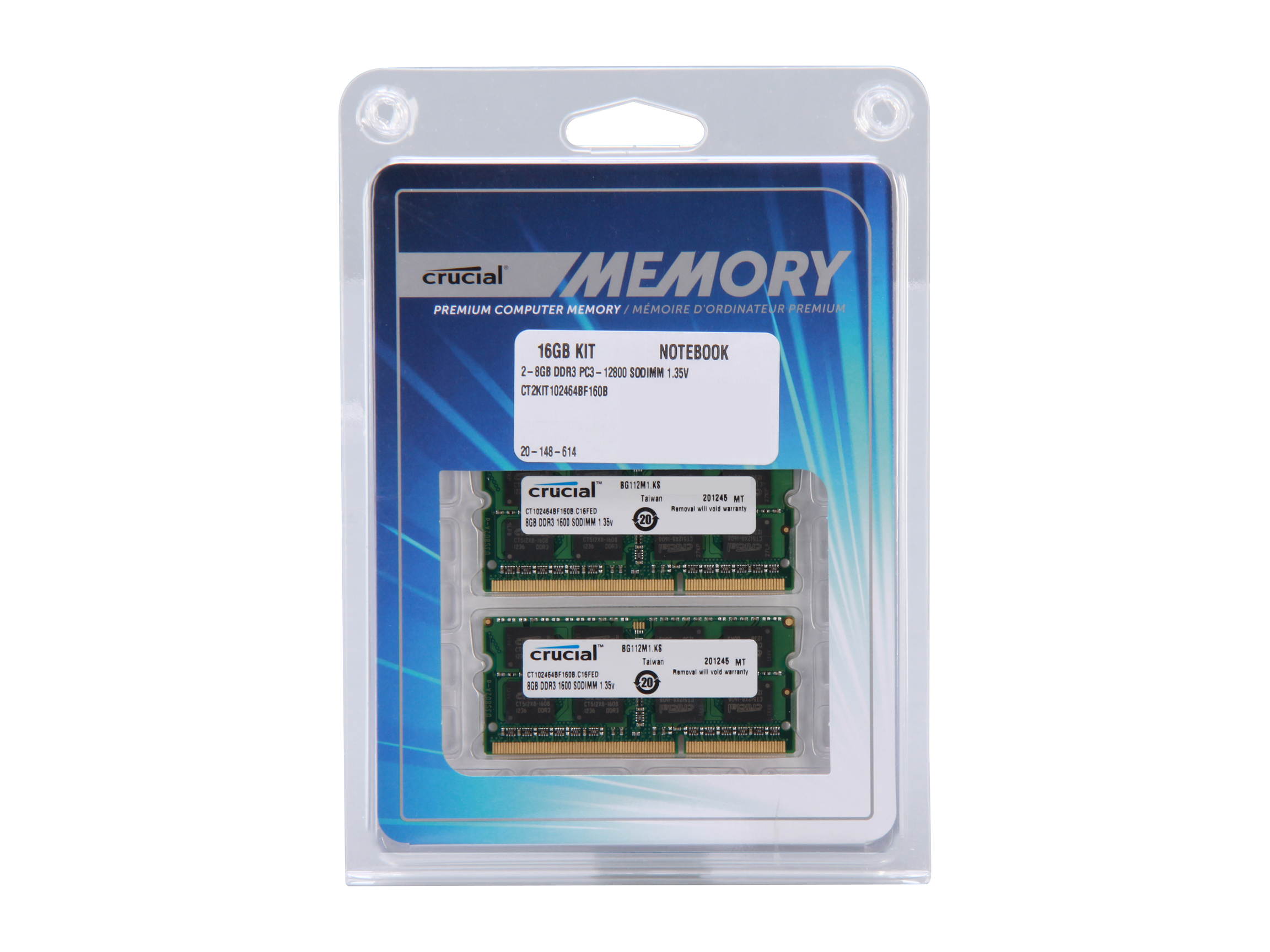 Crucial 16GB (2 x 8GB) 204-Pin DDR3 SO-DIMM DDR3L 1600 (PC3L 12800) Laptop Memory Model CT2KIT102464BF160B