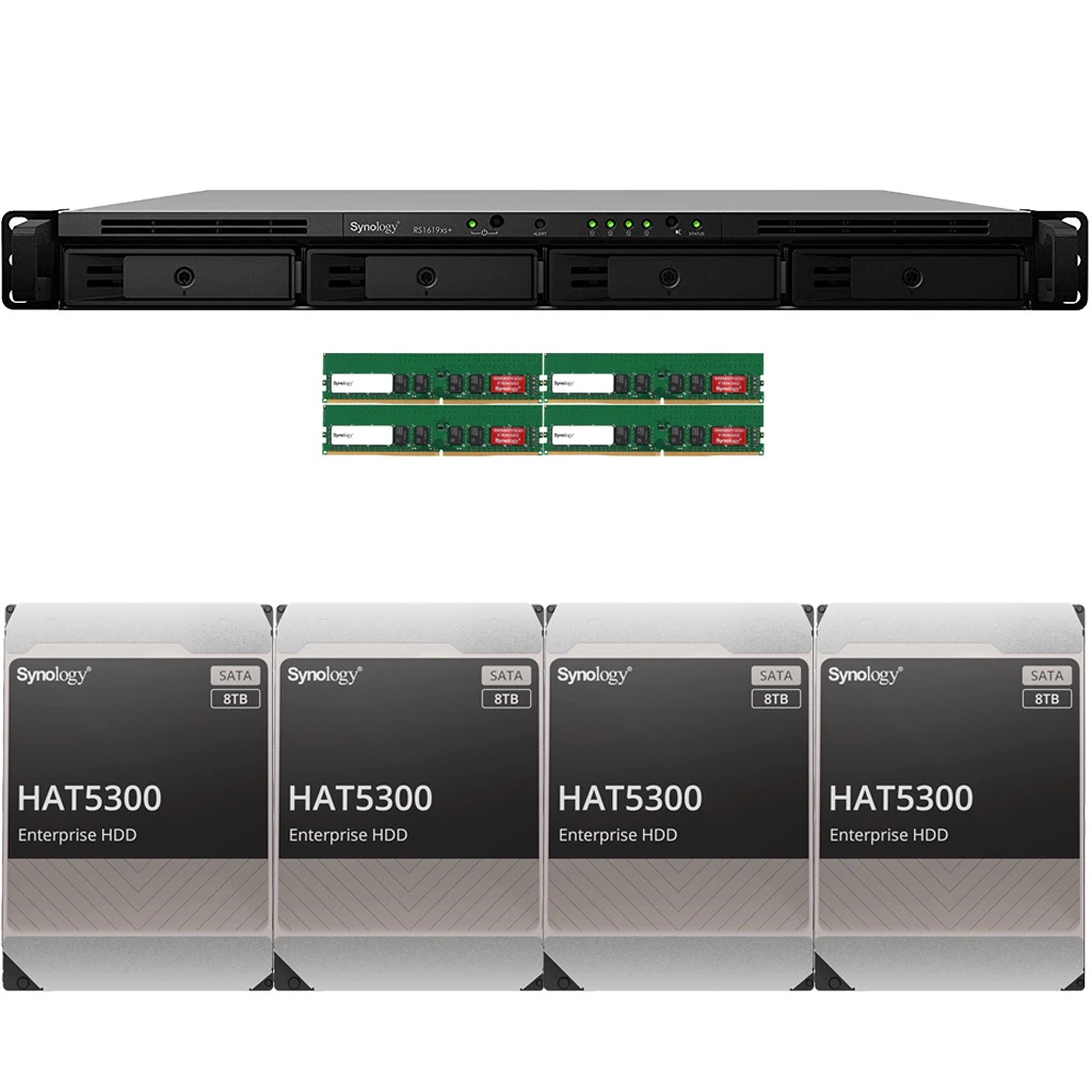 Synology RS1619xs+ RackStation with 32GB RAM and 64TB (4 x 16TB) of HAT5300 Synology Enterprise Drives Fully Assembled and Tested By CustomTechSales