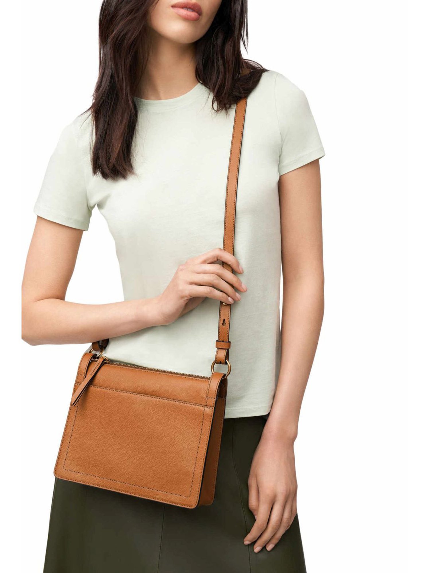 Fossil Taryn Brown Leather Solid Sling Handbag
