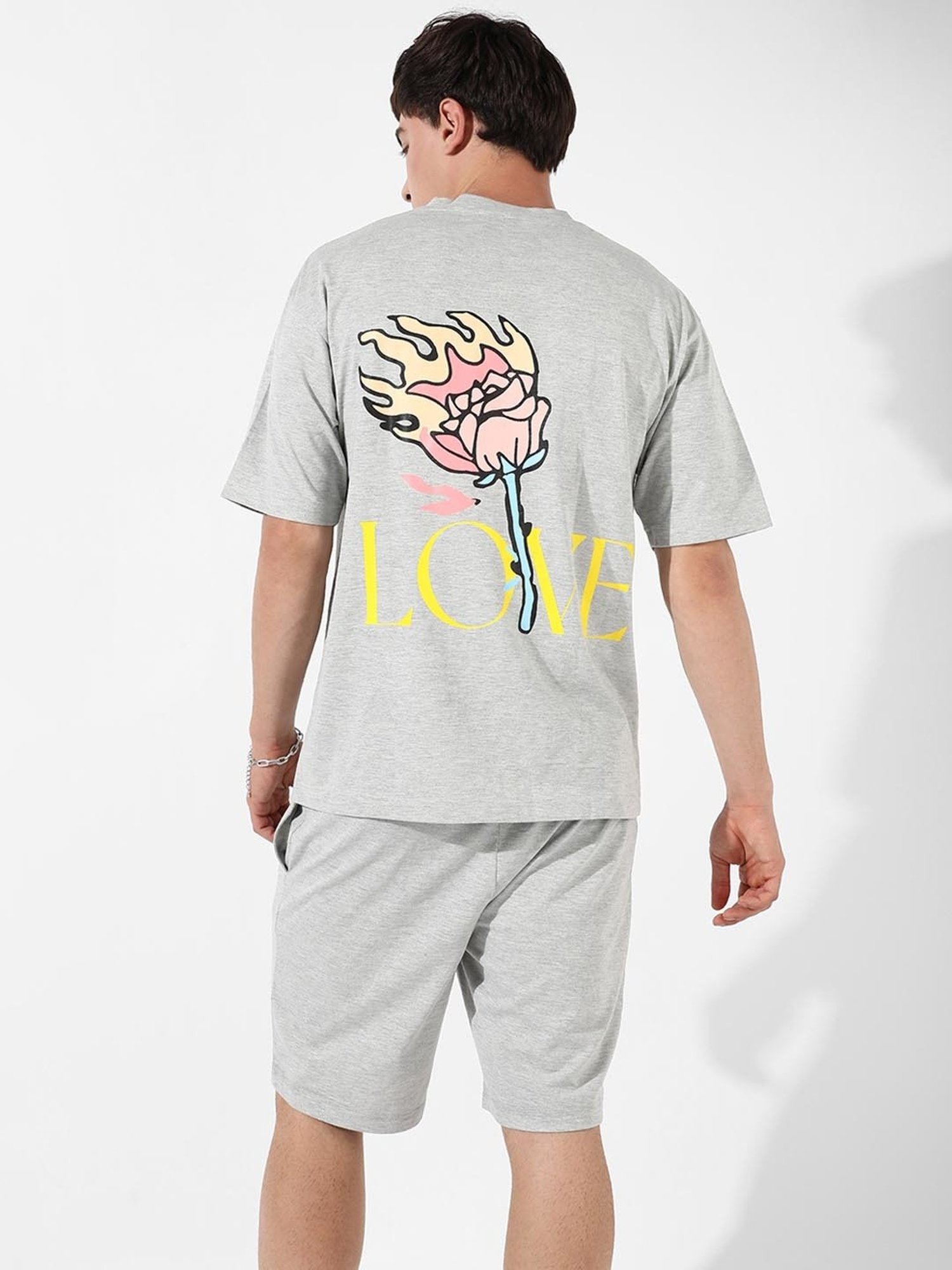 Campus Sutra Grey Regular Fit Burning Rose Printed Co-Ord Set