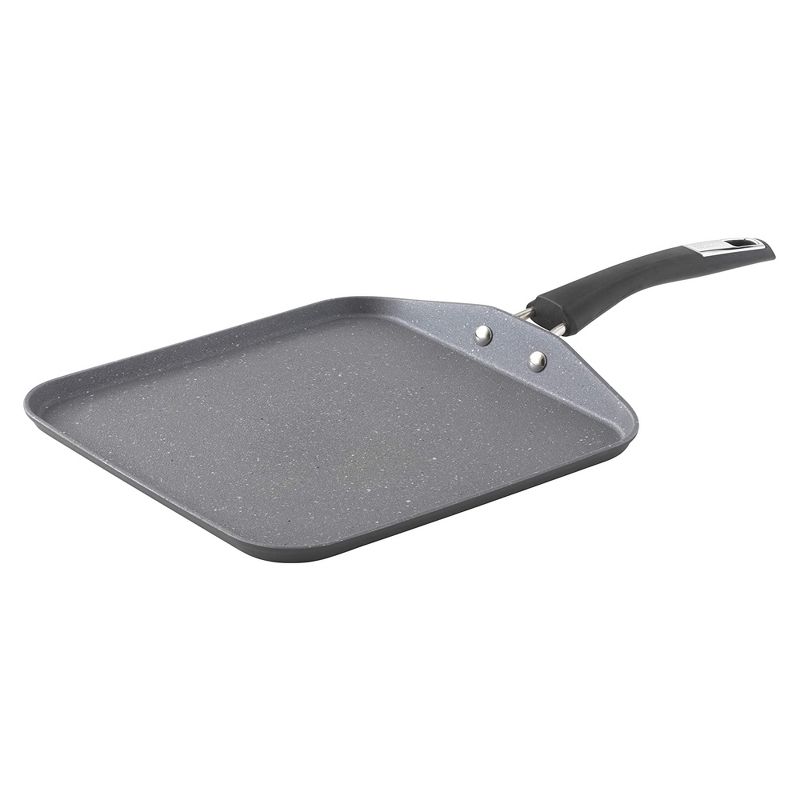 Bialetti 7555 Impact Covered Nonstick Heavy Gauge Aluminum Oven Safe 10 Inch Square Griddle Kitchen Pan with Silicone Handle, Gray