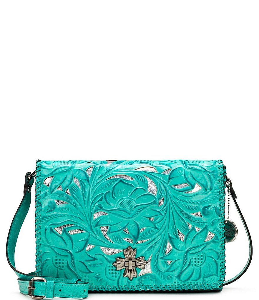 Patricia Nash Cut Out Tooling Collection Mabilia Floral Leather Flap Crossbody Bag