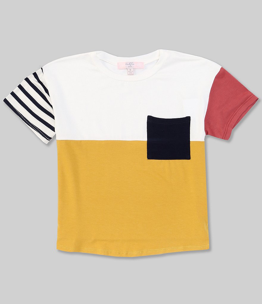 Moa Moa Big Girls 7-16 Short-Sleeve Colorblock Pocket Boxy Knit Tee