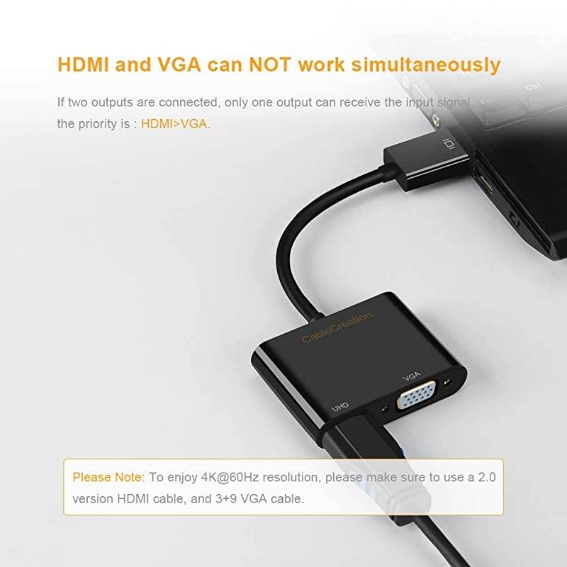 Active DisplayPort to HDMI VGA Adapter  2 in 1 DP Hub DP to HDMI VGA Converter HDMI 20 Support UHD 4K60Hz VideoAudio Black
