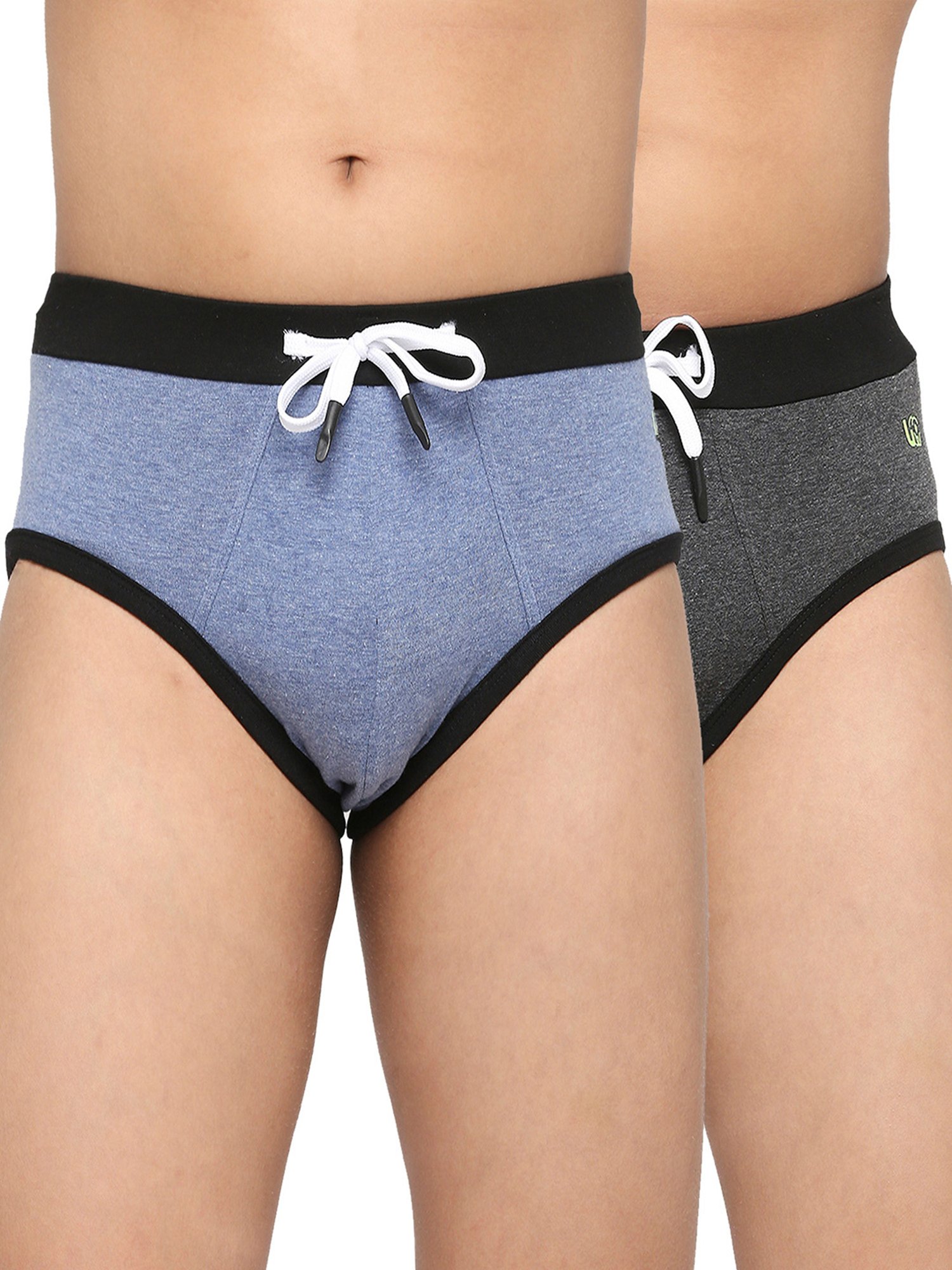 Frenchie Kids Blue & Grey Solid Briefs (Pack Of 2)