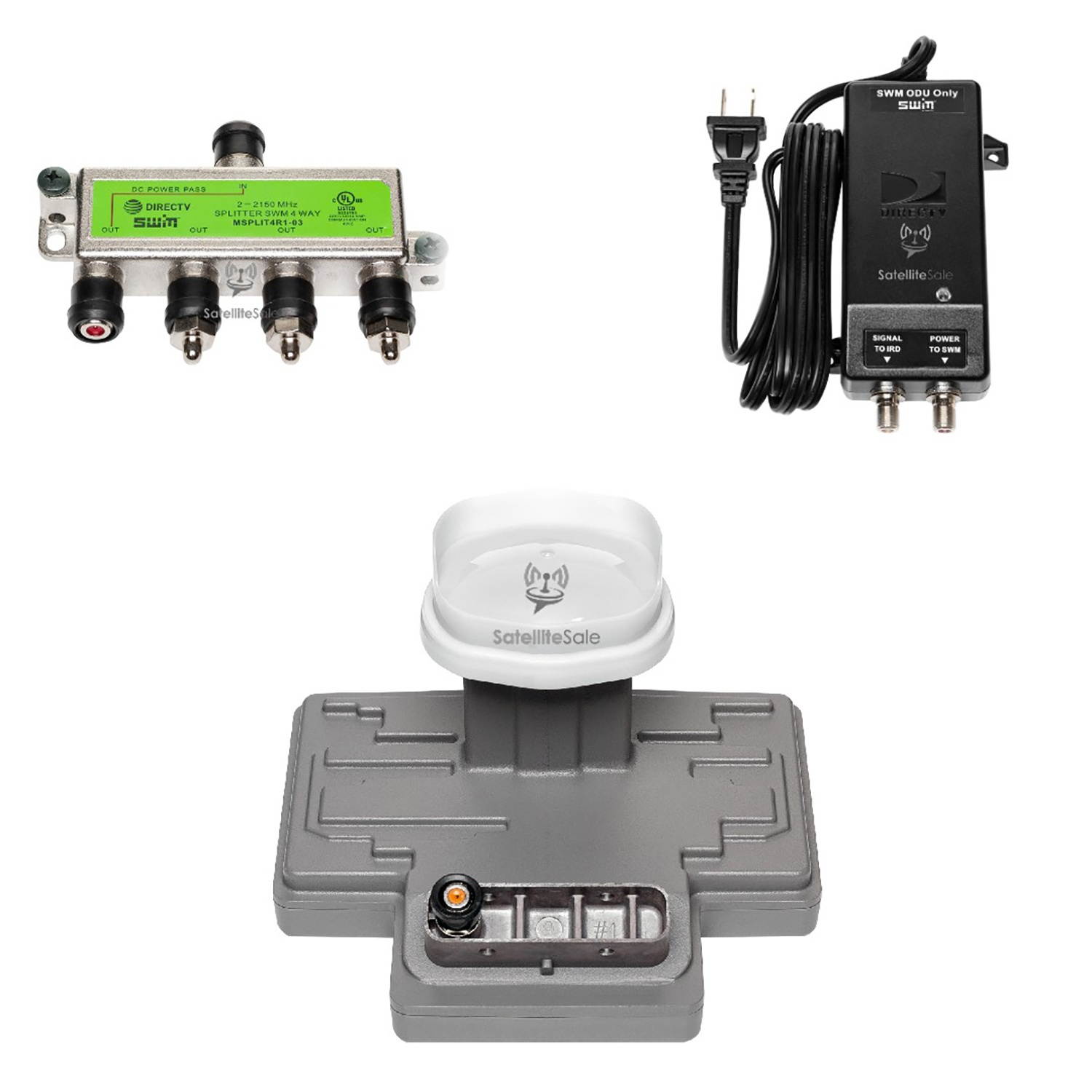 DirecTV swm sl3s lnb Kit With Power And Splitter (3d2rblnbr0-01, pi21r1-03, msplit4r1-03)