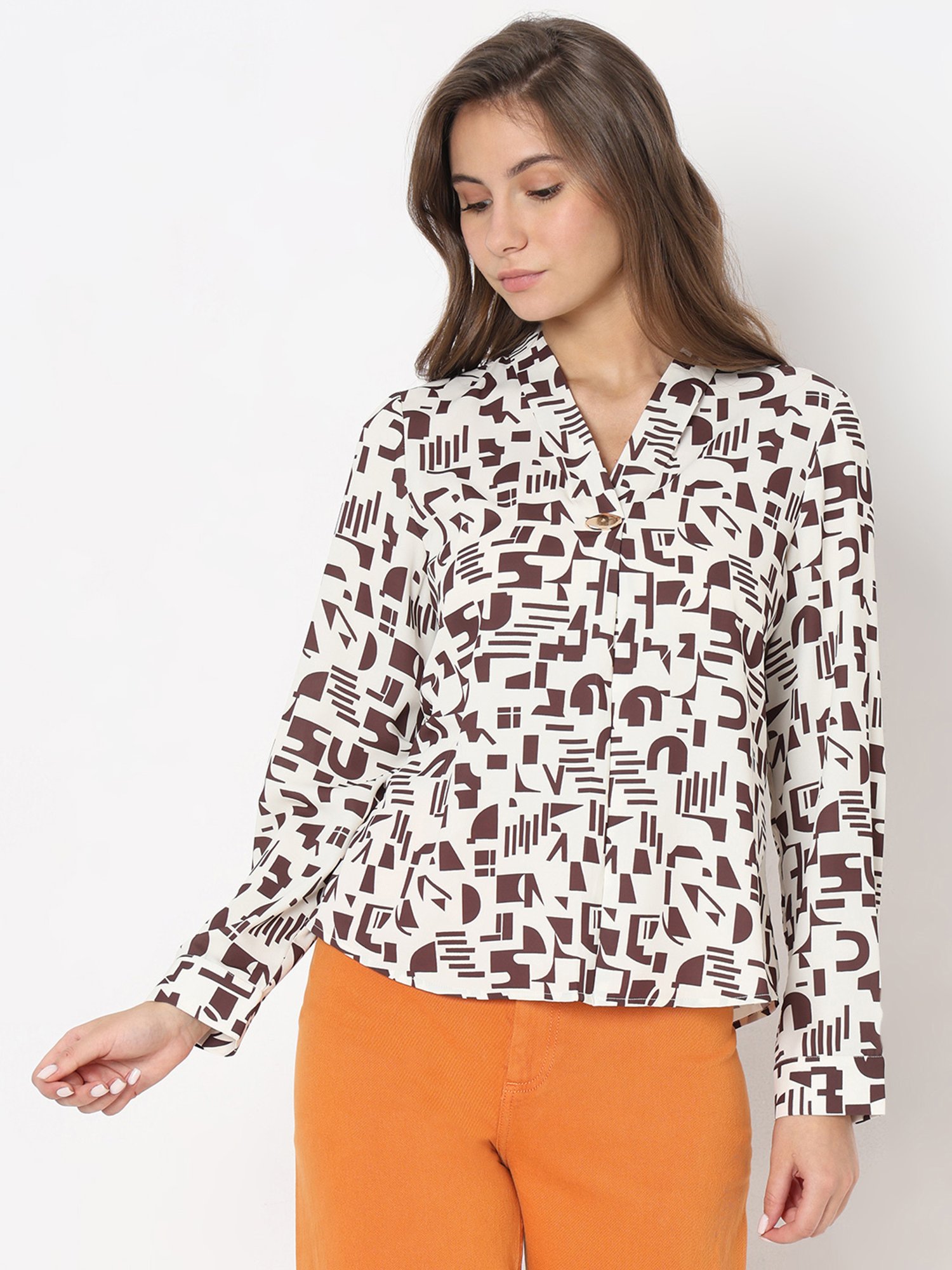 Vero Moda Beige & Brown Printed Top