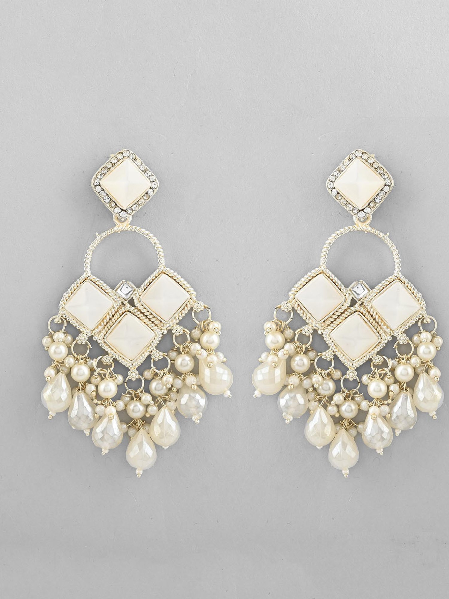 VOJ Gold Plated Geometrical Shaped Classic Drop Earrings for Women