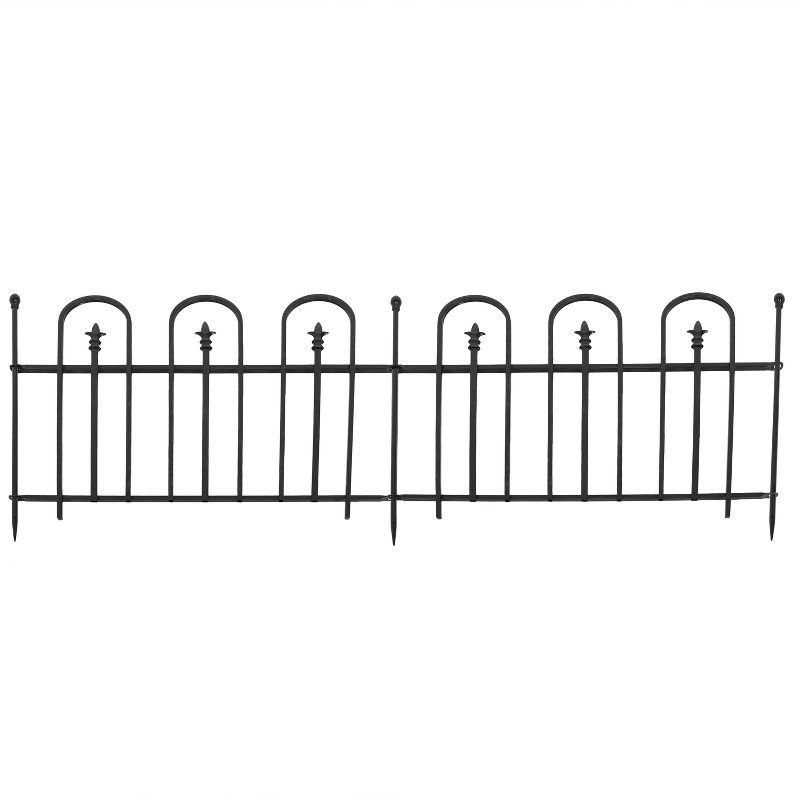 Sunnydaze Outdoor Lawn and Garden Metal Strasbourg Style Decorative Border Fence Panel and Posts Set - 6' - Black - 5pc