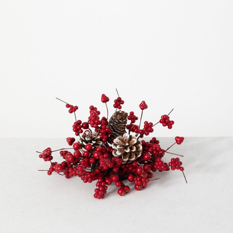 Sullivans Pinecone & Berry Artificial Half Orb Decorative Filler 4"H Red