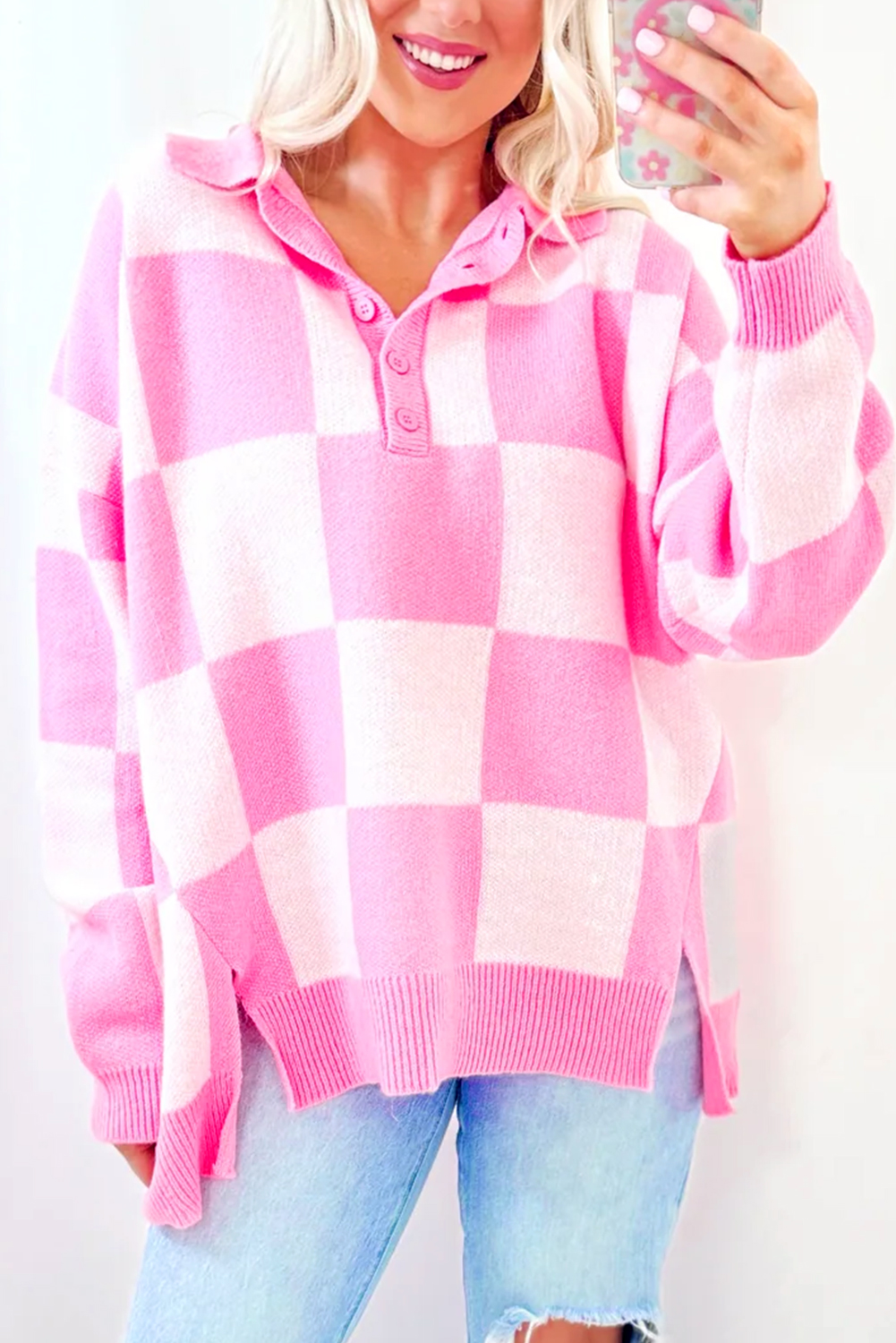 Pink Merry & Bright Pop Up Letter Waffle Knit Sweater