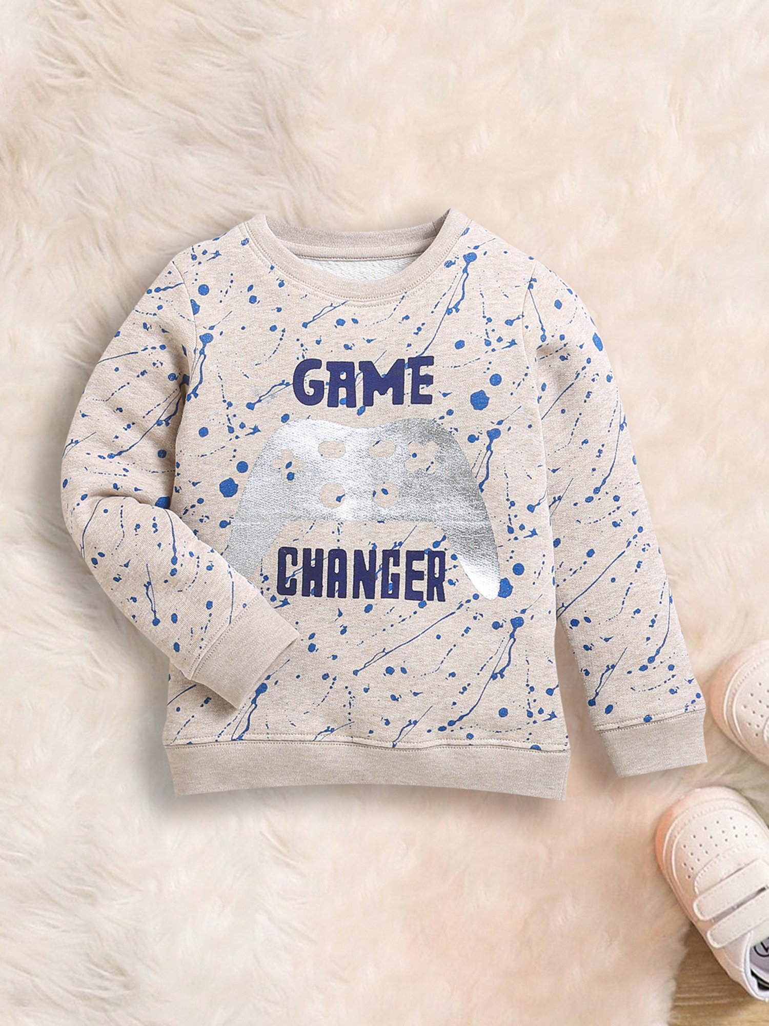 Nino Bambino Kids Beige Printed Full Sleeves Sweatshirt