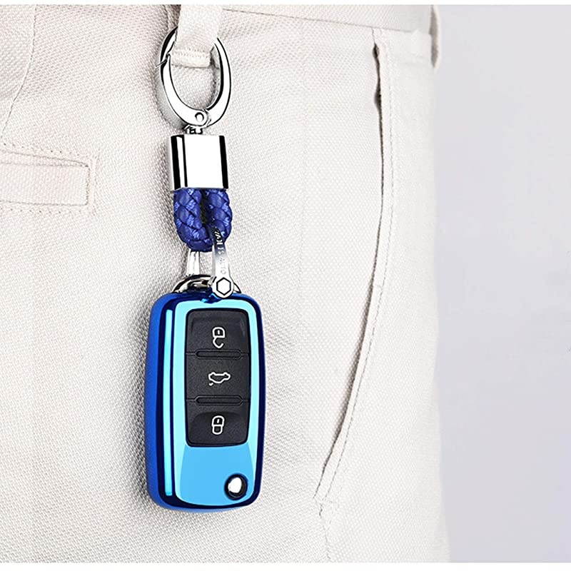 The Best New Premium Soft TPU Half Cover Protection Key Fob Cover With Key Chain Fit For VW Volkswagen Jetta Polo Tiguan Beetle Golf GTIRMK6 5 Santan Passat Flip Key Fob Case