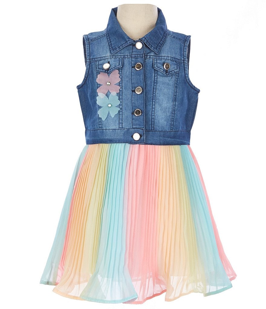 Rare Editions Little Girls 2T-6X Denim Vest & Lace/Ombre Fit-And-Flare Dress Set