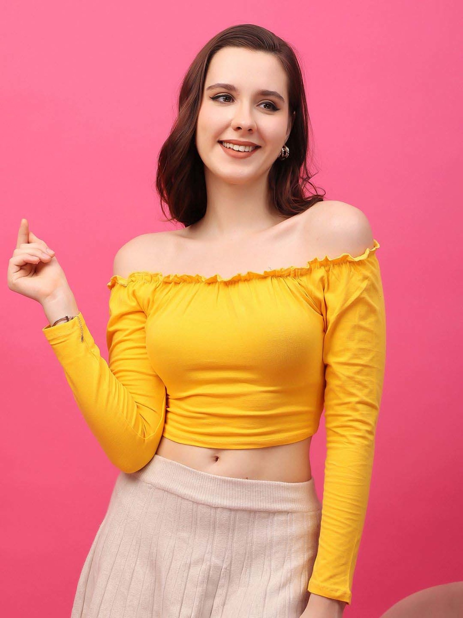 Cation Yellow Plain Crop Top