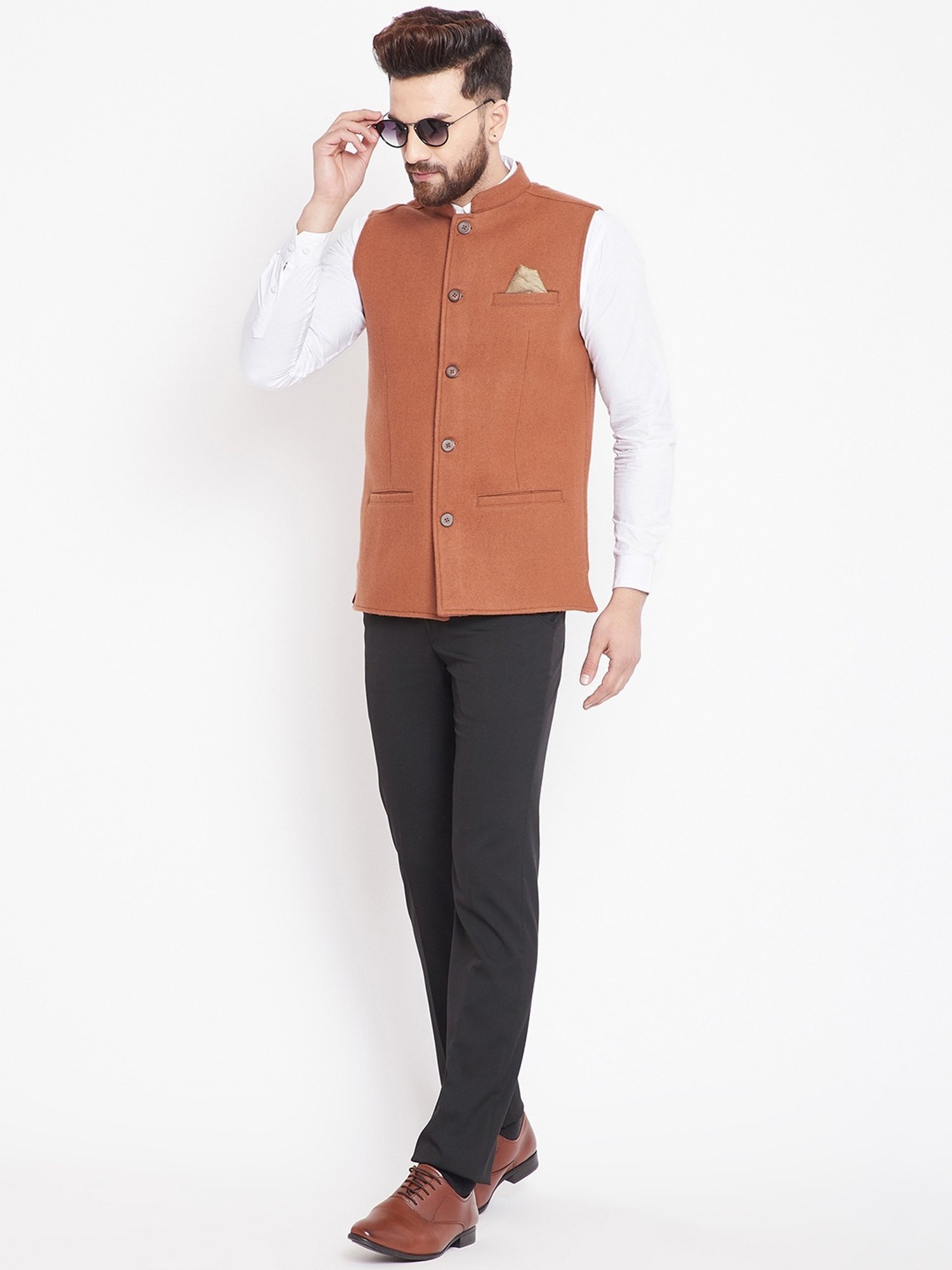 Even Brown Regular Fit Nehru Jacket
