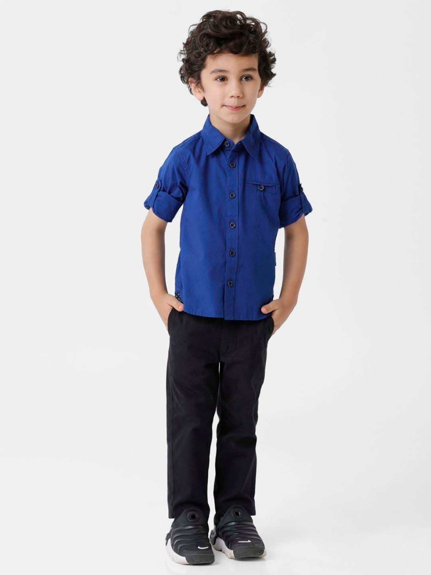 Kate & Oscar Kids Blue Cotton Regular Fit Full Sleeves Shirt