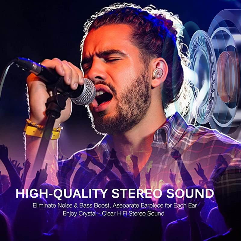 T10 Bluetooth 5.0 Wireless Earbuds with Wireless Charging Case IPX8 Waterproof TWS Stereo Headphones in Ear Built in Mic Headset Premium Sound with Deep Bass for Sport Khaki