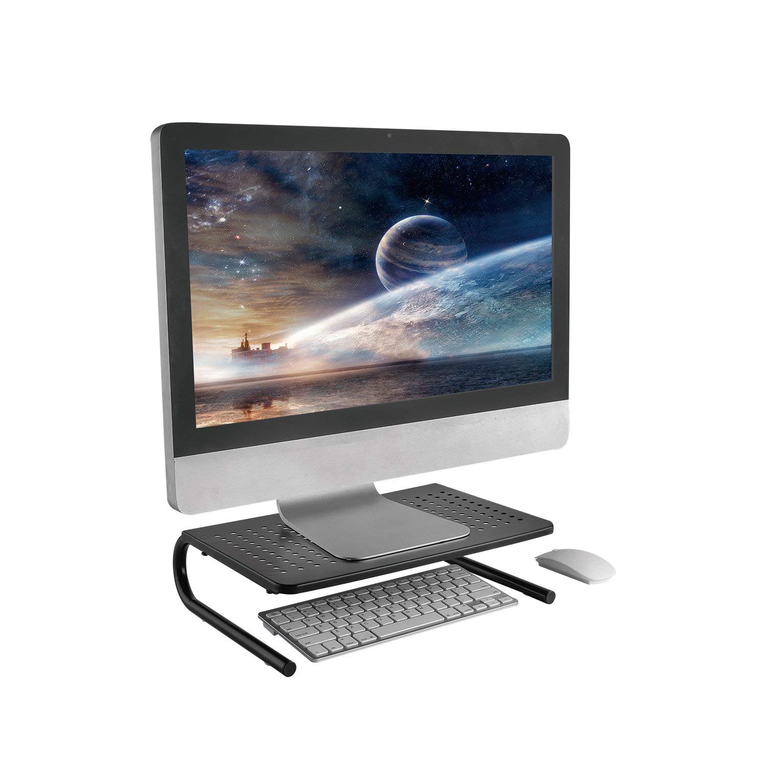 Monitor Stand Riser with Vented Metal for Computer, Laptop, Desk, iMac, Printer with 14.5 Platform 4 inch Height &ndash; Black (1 Pack)