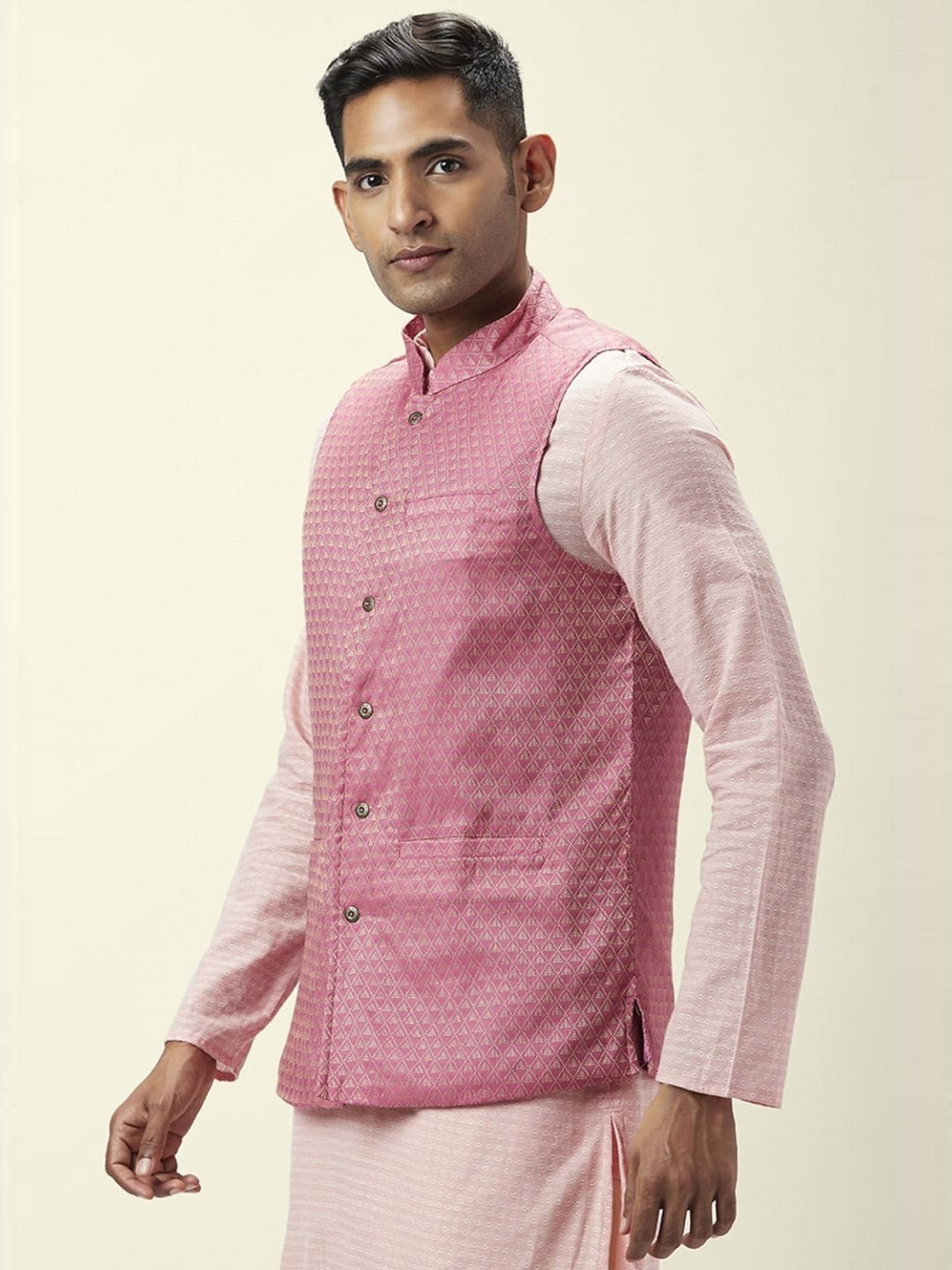 Indus Route By Pantaloons Pink Regular Fit Self Pattern Nehru Jacket