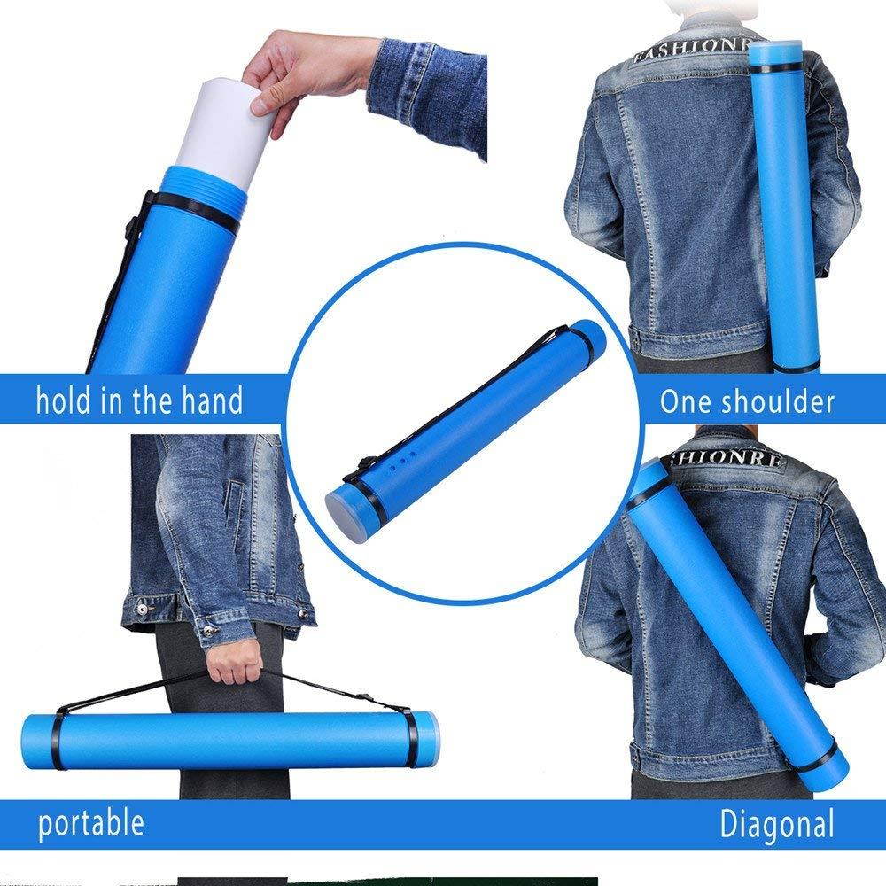 Poster Tube with Strap Plastic Expanding Poster Tube 24.5" to 40" with Clear ID Card Cap Transport Tube Telescoping Carrying Case for Blueprints (Blue)