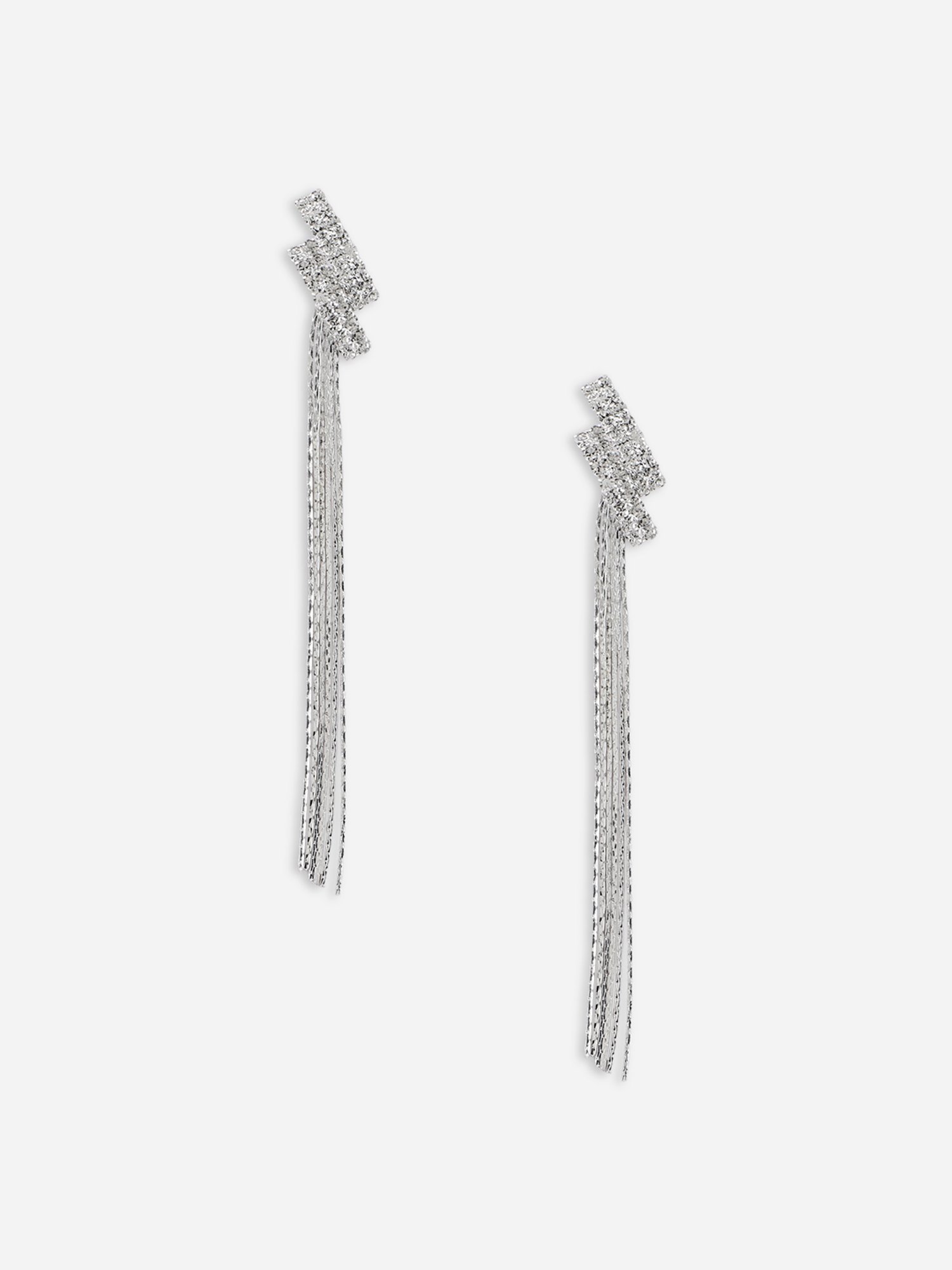 Toniq Long Strands Silver-Plated CZ Stone Party Wear Earrings for Women