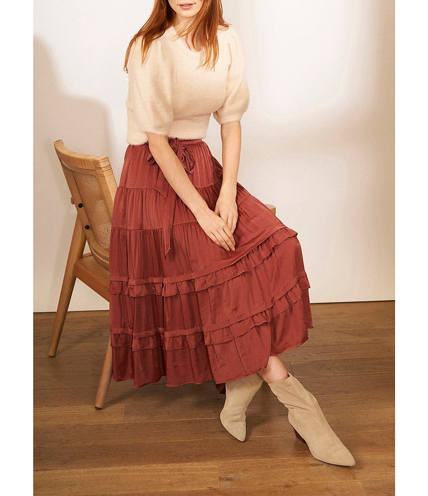 A Loves A Round Neck Long Bishop Sleeve Rib Knit Sweater