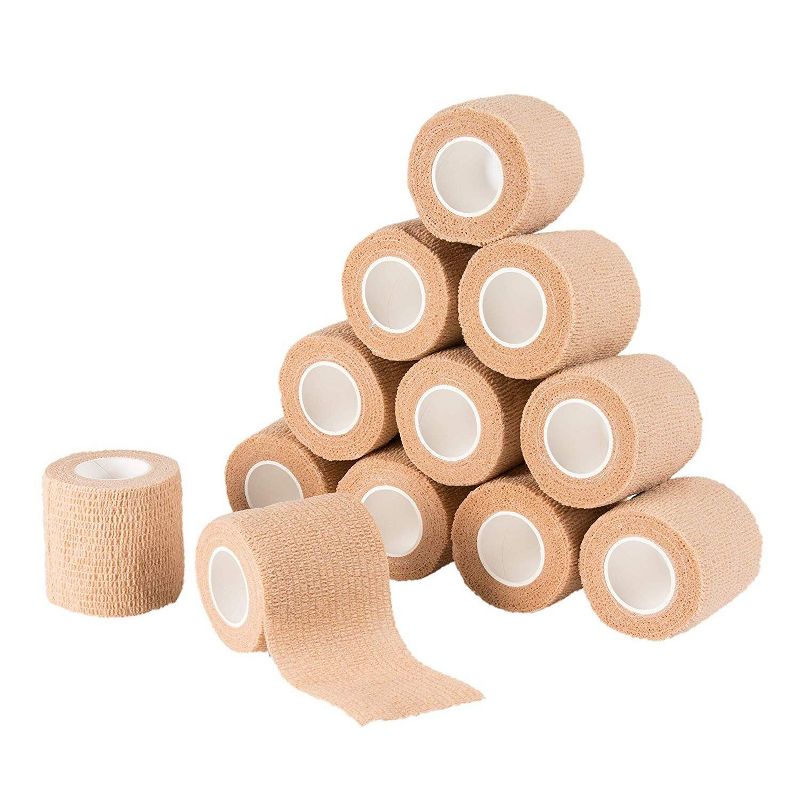 Juvale 12 Pack Self Adhesive Bandage Wraps, Cohesive Tape, Tan Brown, 2 In x 5 Yard