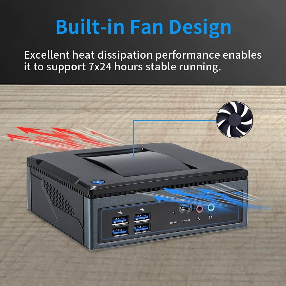 Vnopn K8 Mini PC Windows 10 Pro 64bit with License, Micro Computer AMD A6 8500B Processor 2C/4T, up to 3.0GHz, 8G DDR3 128G SSD, Support Triple HD Display/2.4G+5G WiFi/8 USB/Type-C/Auto Power on