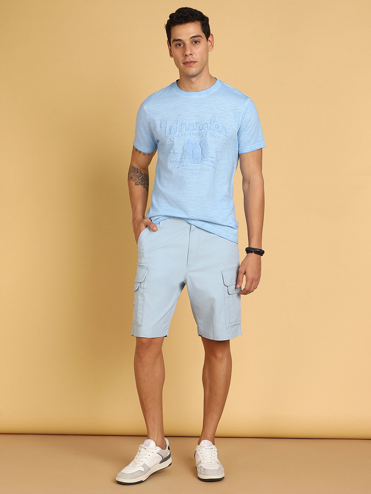 Wrangler Light Blue Regular Fit Cargo Shorts