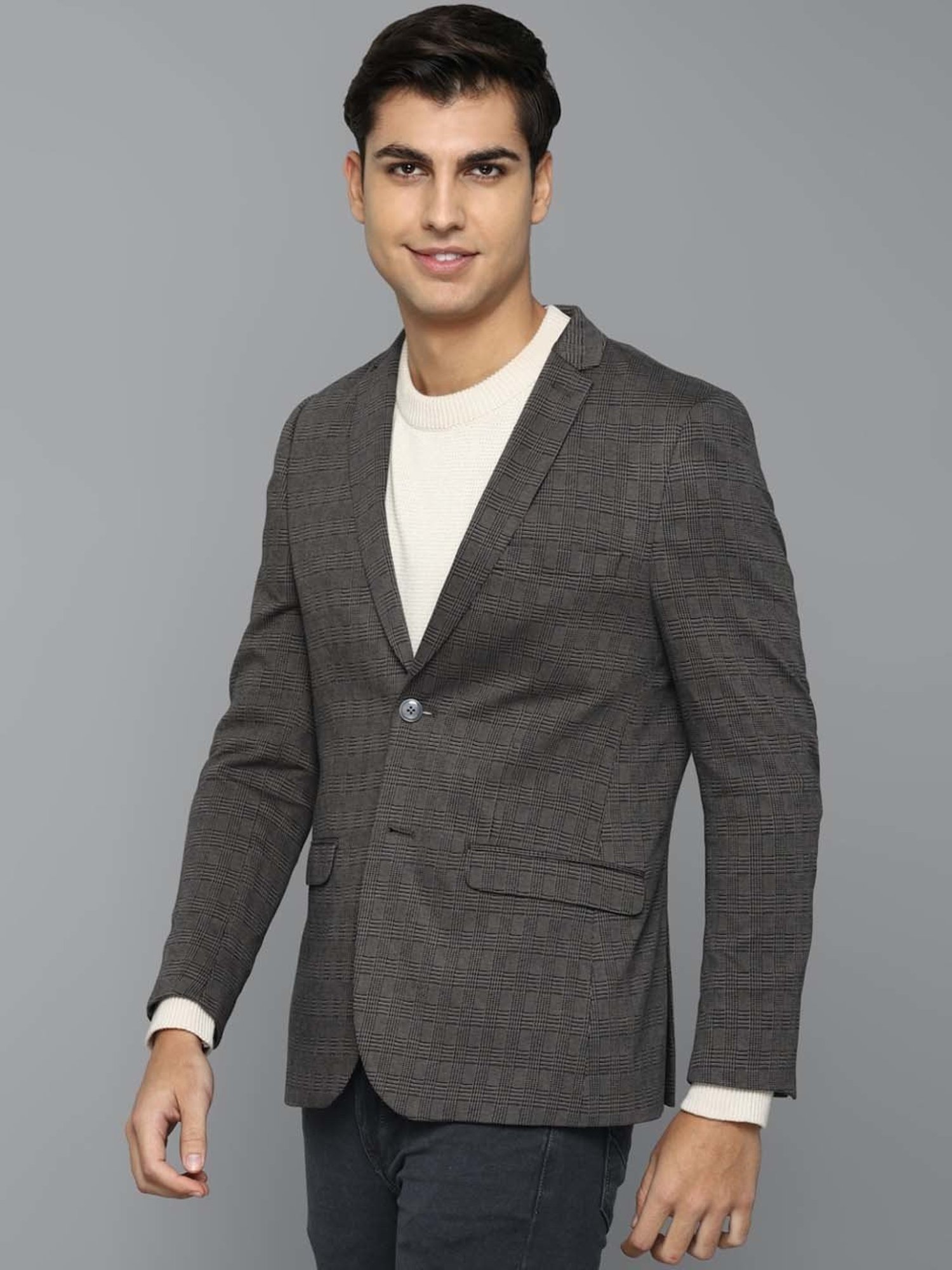Louis Philippe Sport Grey Super Slim Fit Checks Blazer