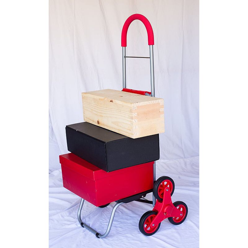 dbest products Stair Climber Foldable Collapsible Grocery Shopping Cart Utility Wagon Trolley Dolly with 6 Wheels, Red