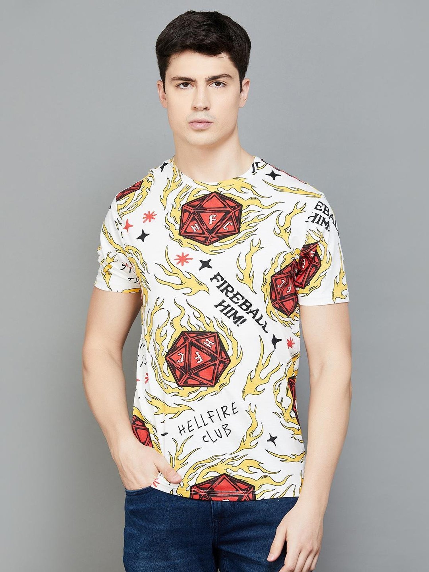 Forca by Lifestyle Off White Cotton Regular Fit Printed T-Shirt