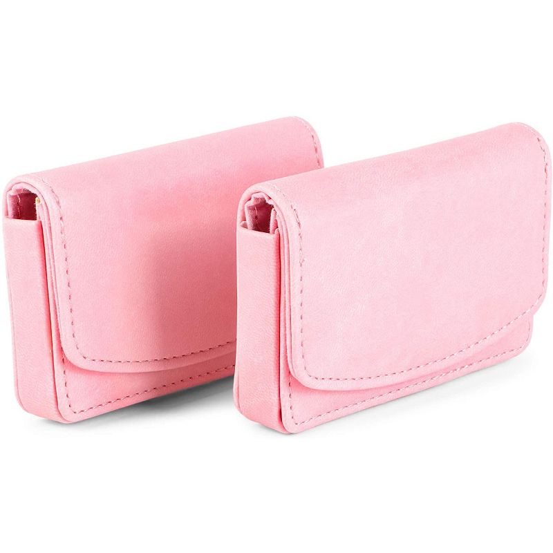 Okuna Outpost 2-Pack Pink Leather RFID blocking Wallet Magnetic Business Card Holder for Women