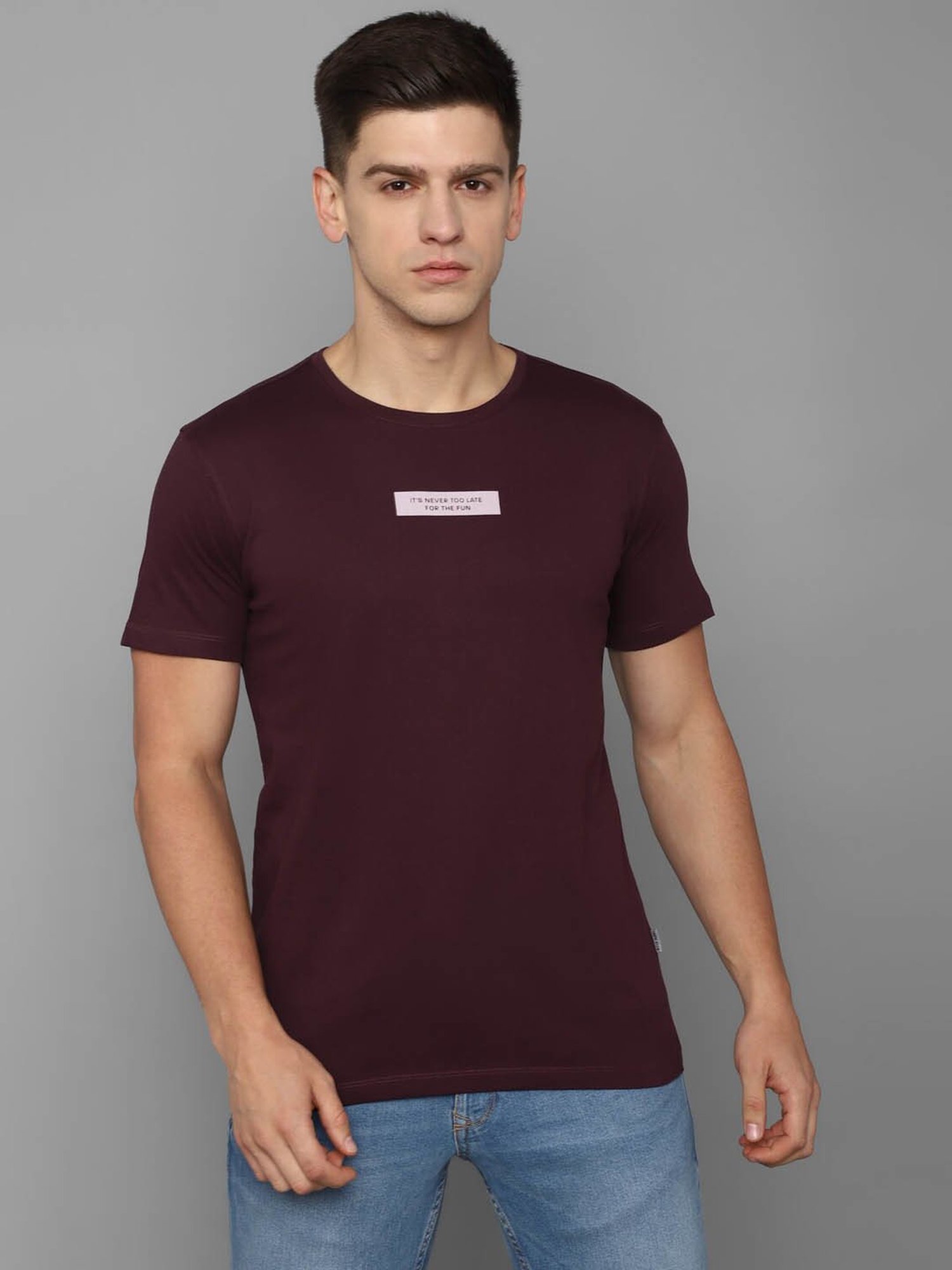 Louis Philippe Jeans Brown Cotton Slim Fit T-Shirt