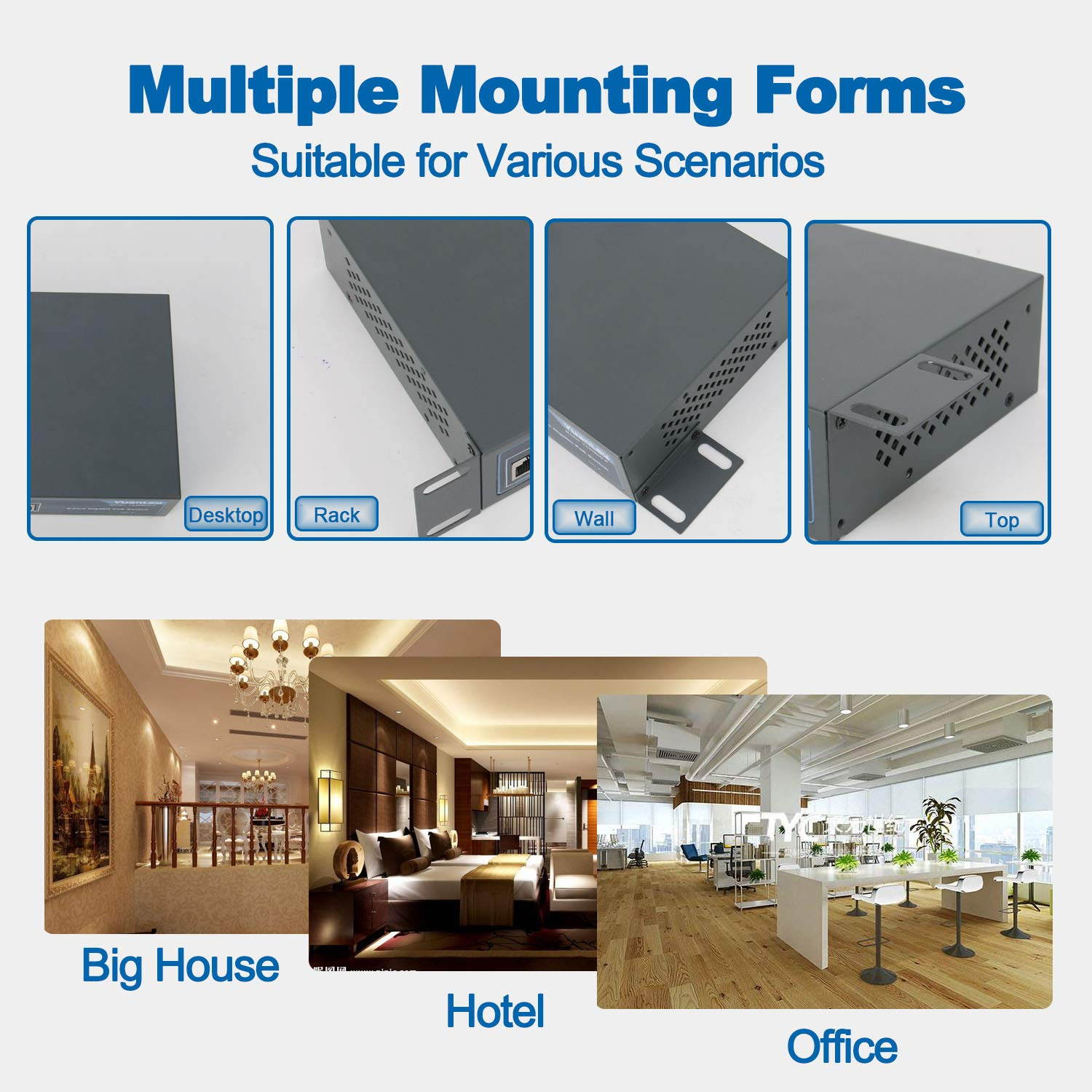 YuanLey 10 Port PoE Switch, 8 PoE+ Port 100Mbps, 2 Gigabit Uplink, 120W 802.3af/at, Extend Function, Metal, Fanless, Plug and Play