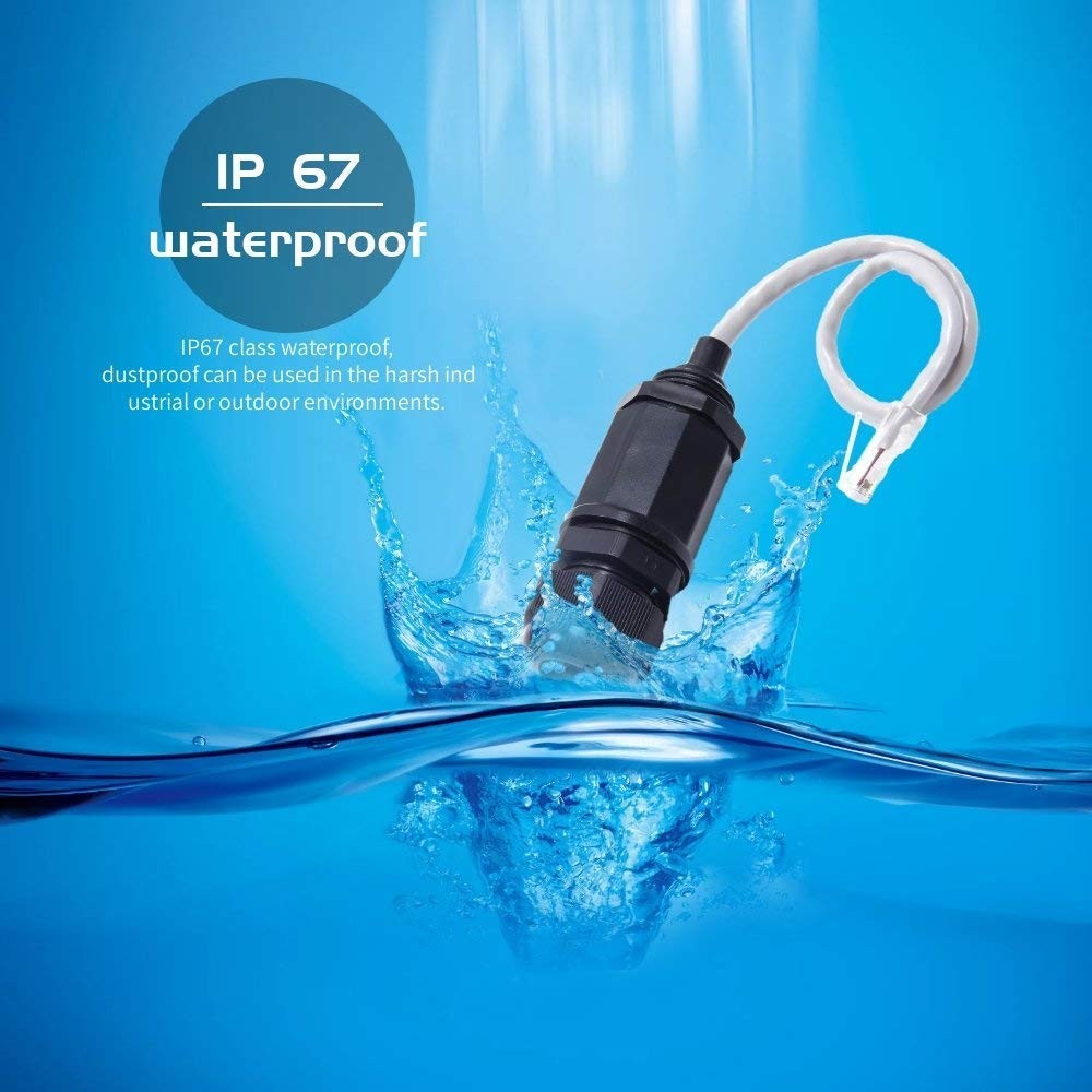 (5 Pack) RJ45 Waterproof Connector IP67 Ethernet Network Cable Connector double head Outdoor Lan Coupler Adapter  Cat5 6 8P8C,Locking Waterproof CAT6 RJ45 Female to Female Lan Ethernet Network coupler