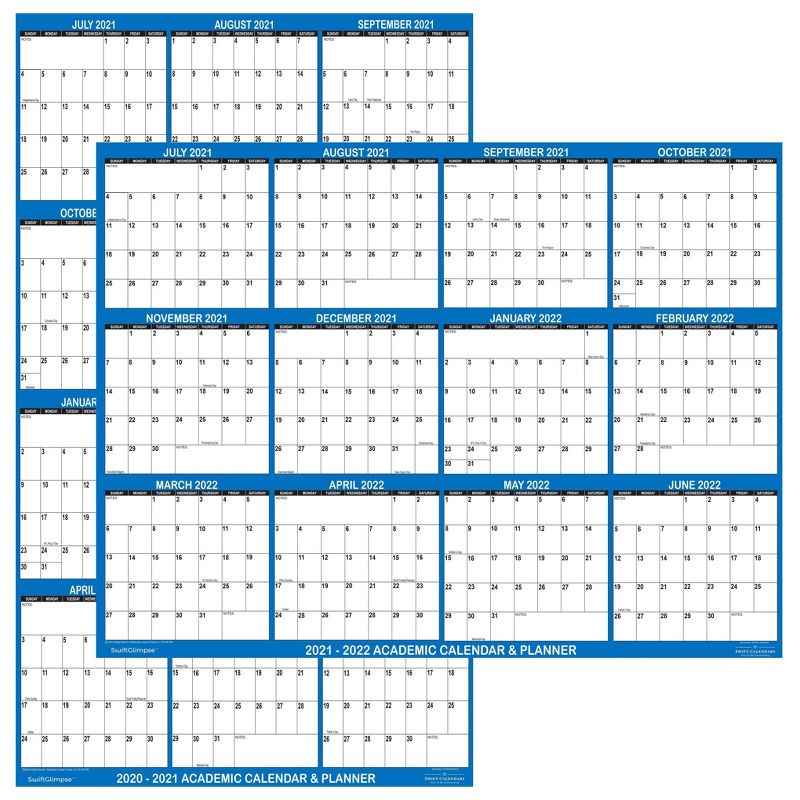 2021-22 Academic Wall Calendar Dry Erase 24"x36" Navy - SwiftGlimpse