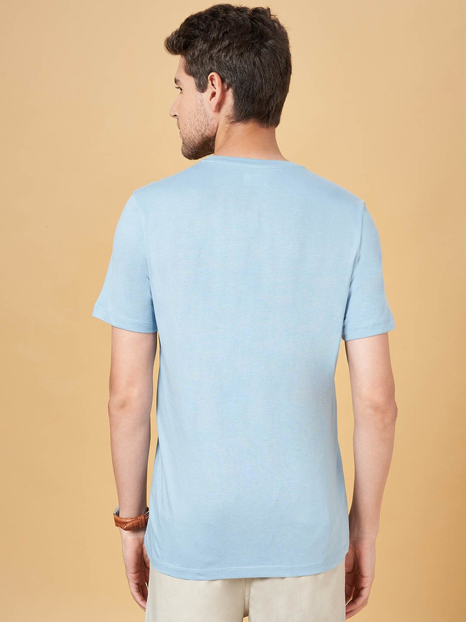 Urban Ranger by Pantaloons Powder Blue Cotton Slim Fit Printed T-Shirt