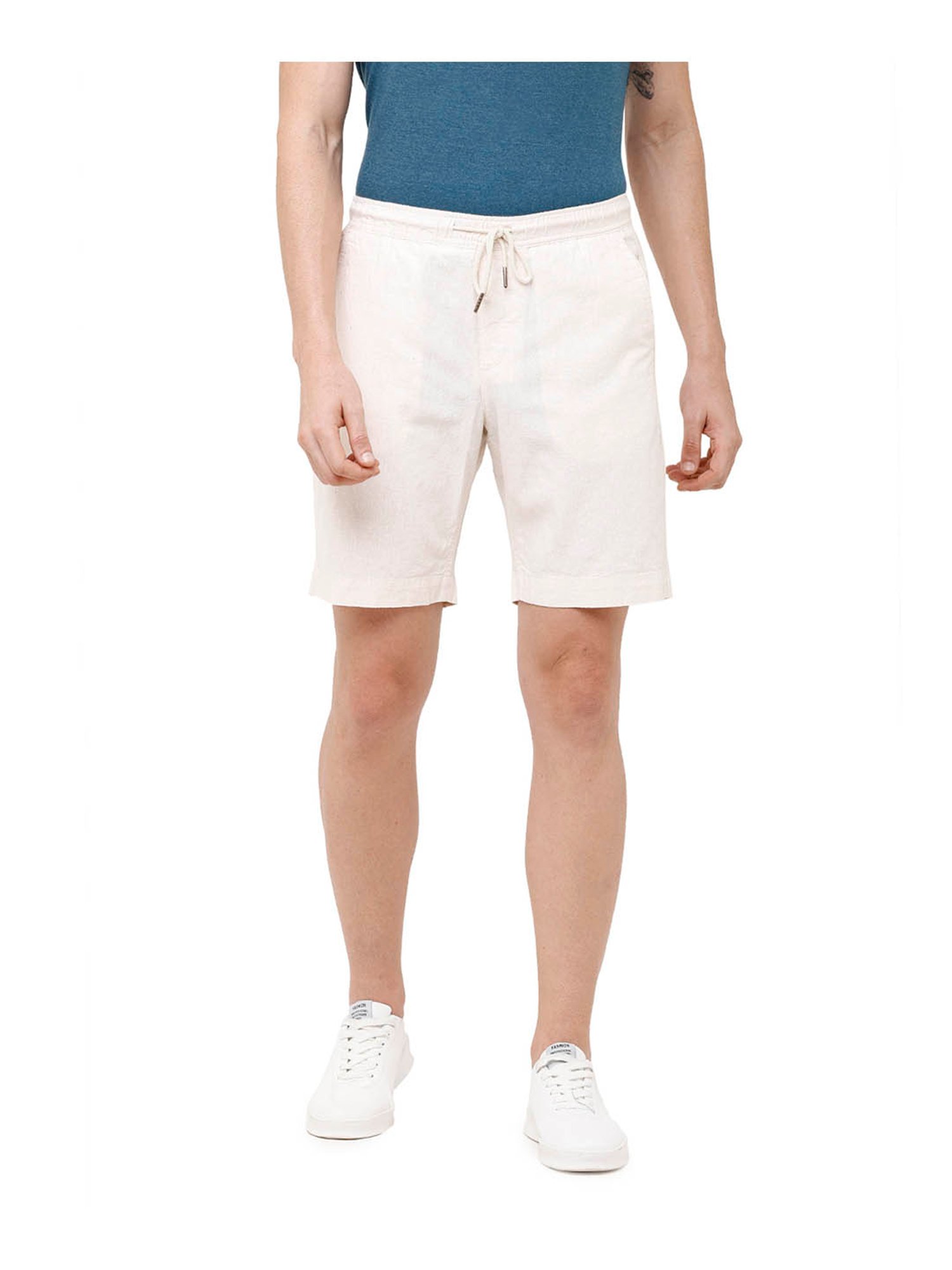 Cavallo By Linen Club Off White Slim Fit Shorts