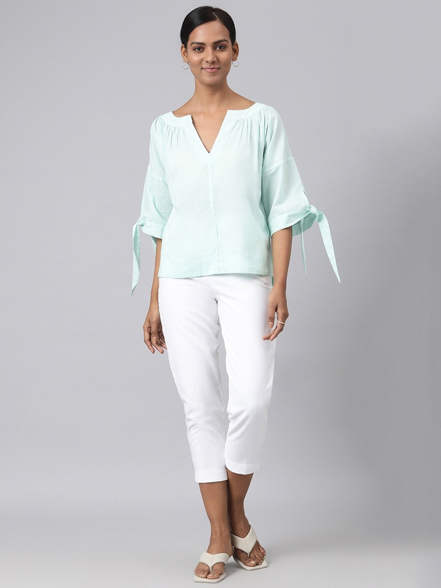 Fabindia Blue Cotton Printed Top