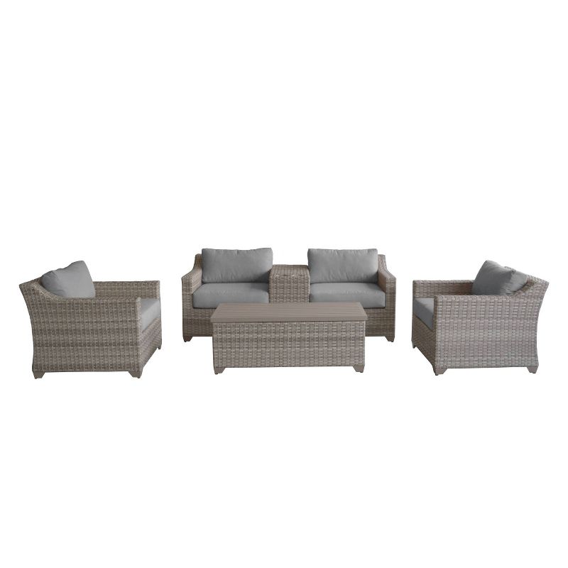 Nolin 7pc Sectional Weathered Brown Frame Sunbrella Spectrum Denim Fabric - La-Z-Boy